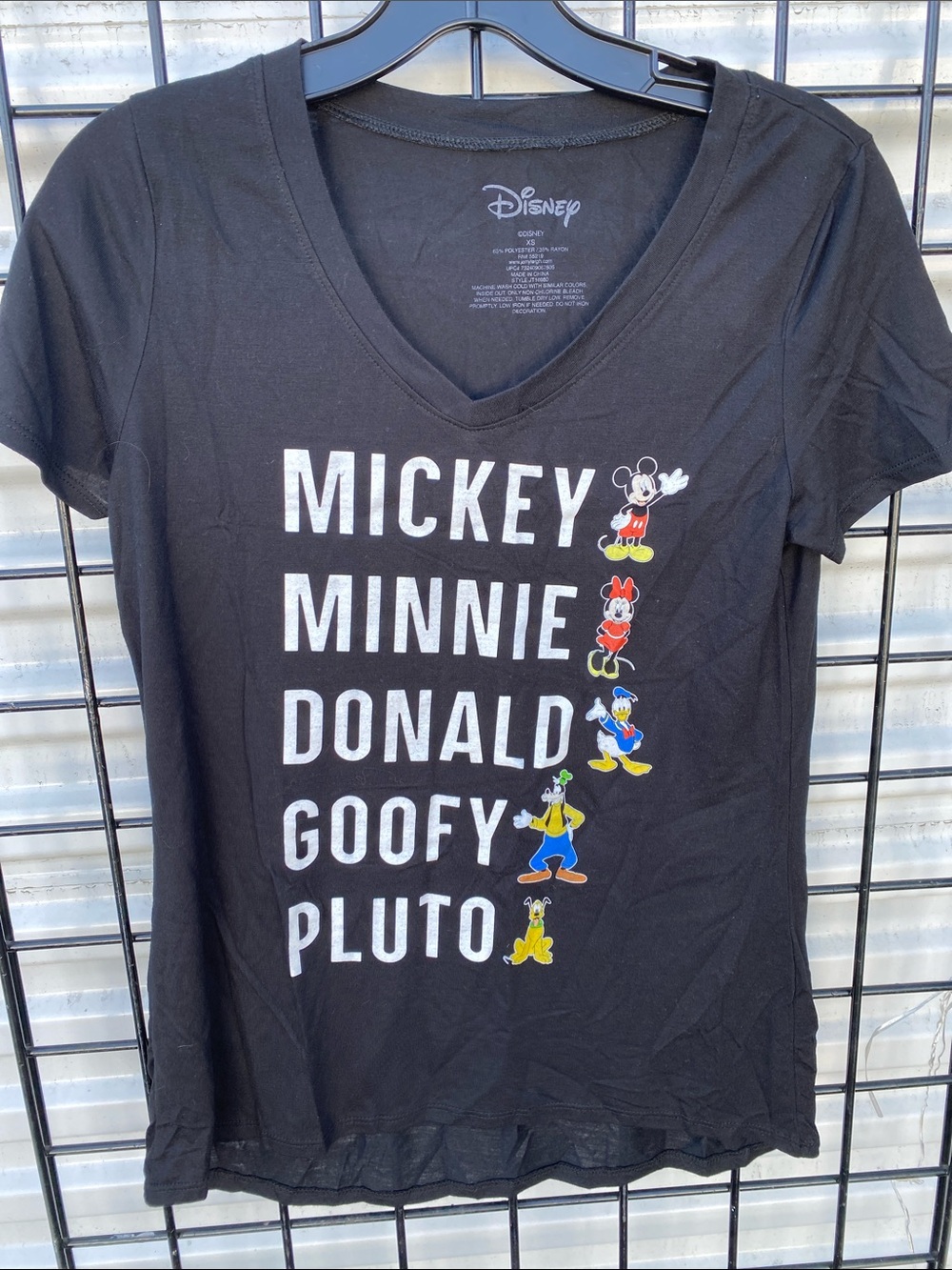 Disney Black Tee with Mickey, Minnie, Donald, Goofy & Pluto Names